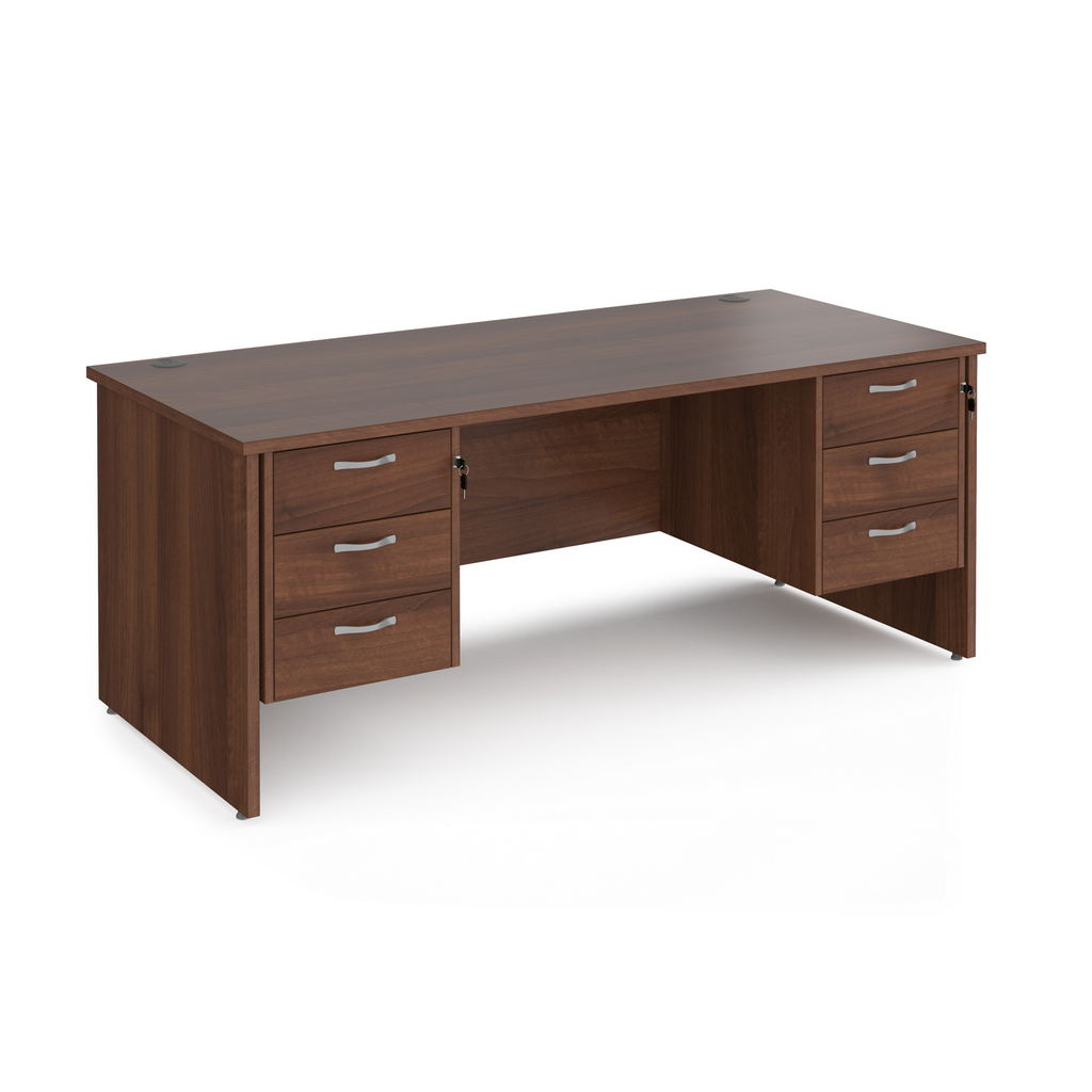 Picture of Maestro 25 straight desk 1800mm x 800mm with two x 3 drawer pedestals - walnut top with panel end leg
