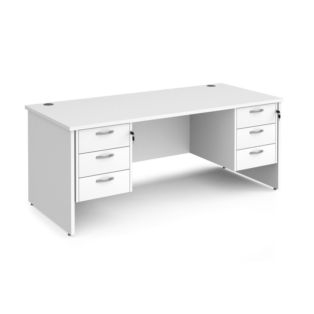 Picture of Maestro 25 straight desk 1800mm x 800mm with two x 3 drawer pedestals - white top with panel end leg