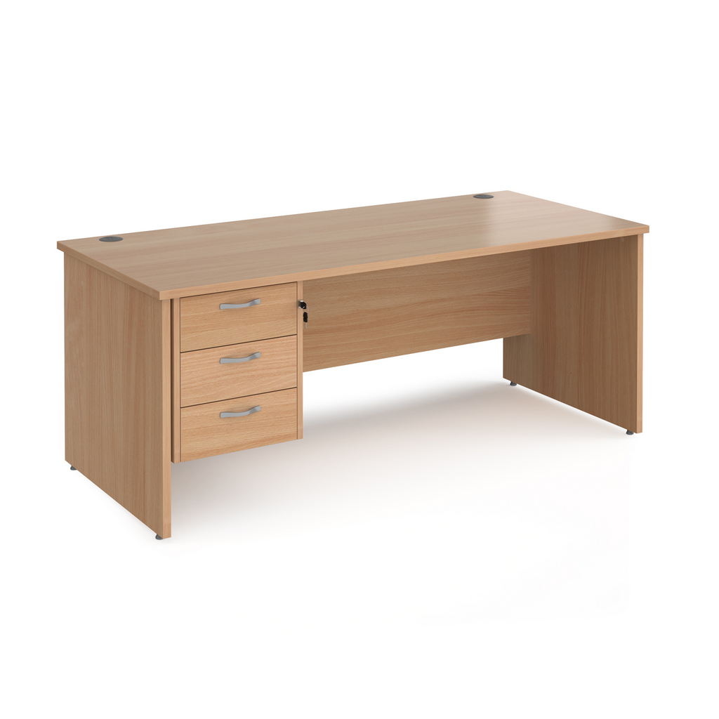 Picture of Maestro 25 straight desk 1800mm x 800mm with 3 drawer pedestal - beech top with panel end leg