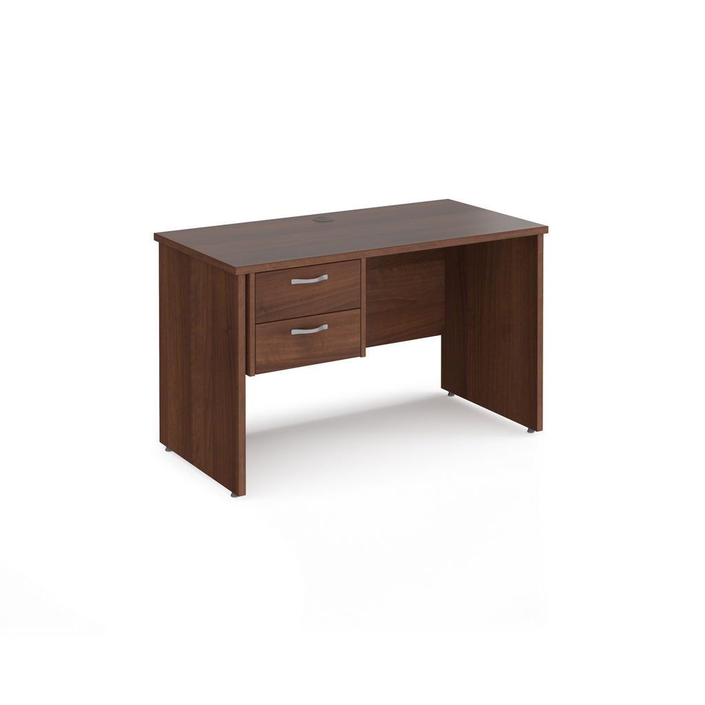 Picture of Maestro 25 straight desk 1200mm x 600mm with 2 drawer pedestal - walnut top with panel end leg