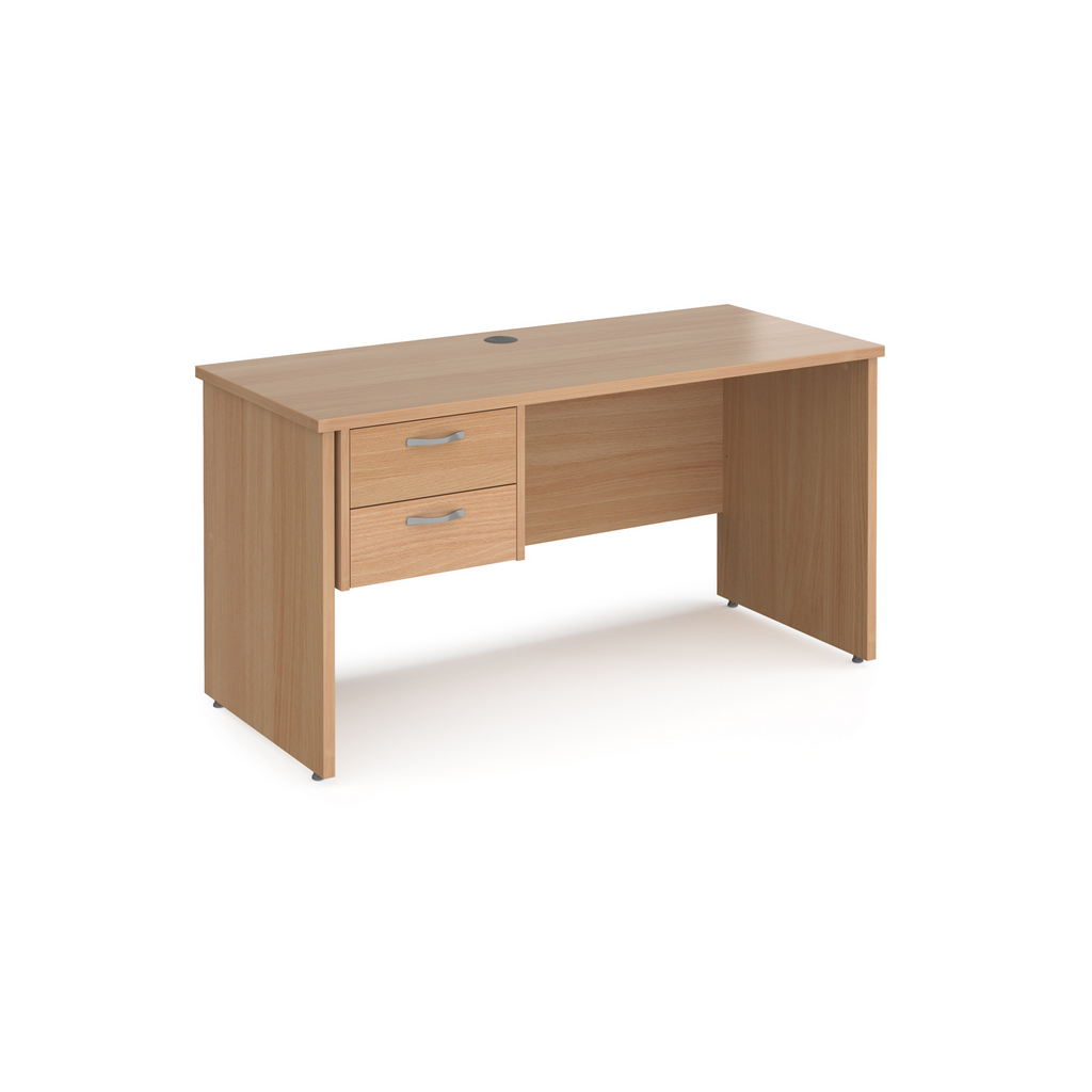 Picture of Maestro 25 straight desk 1400mm x 600mm with 2 drawer pedestal - beech top with panel end leg