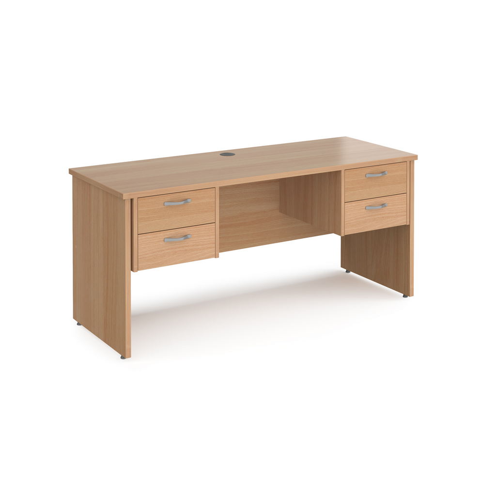 Picture of Maestro 25 straight desk 1600mm x 600mm with two x 2 drawer pedestals - beech top with panel end leg