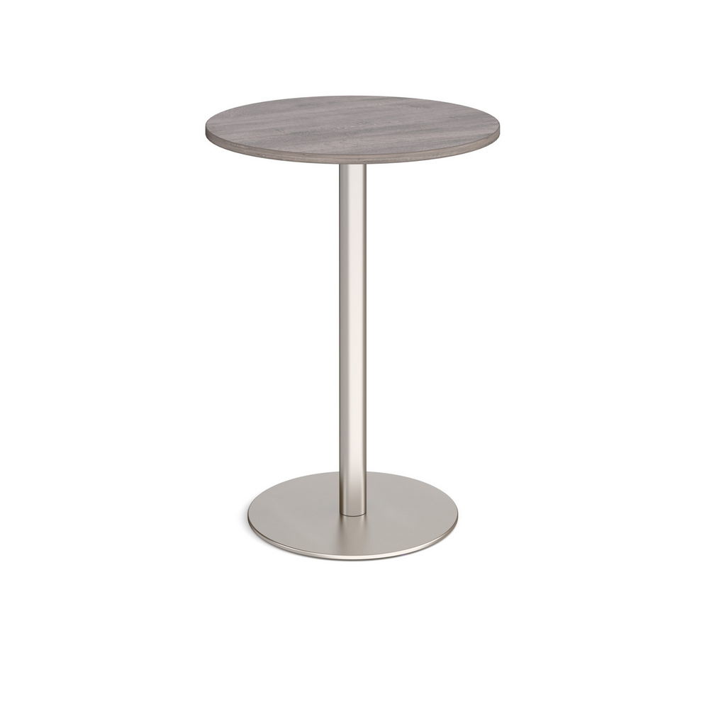 Picture of Monza circular poseur table with flat round brushed steel base 800mm - grey oak