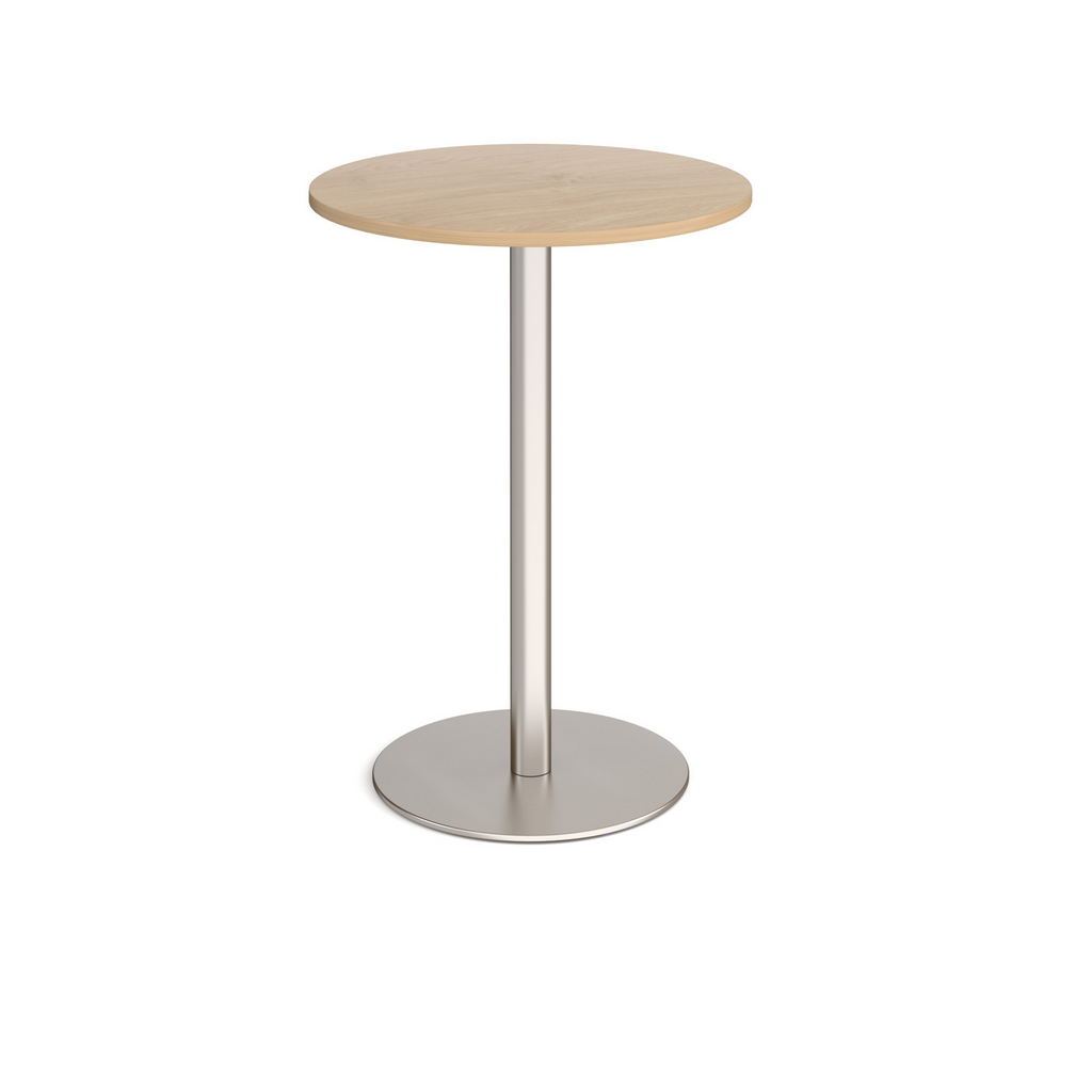 Picture of Monza circular poseur table with flat round brushed steel base 800mm - kendal oak