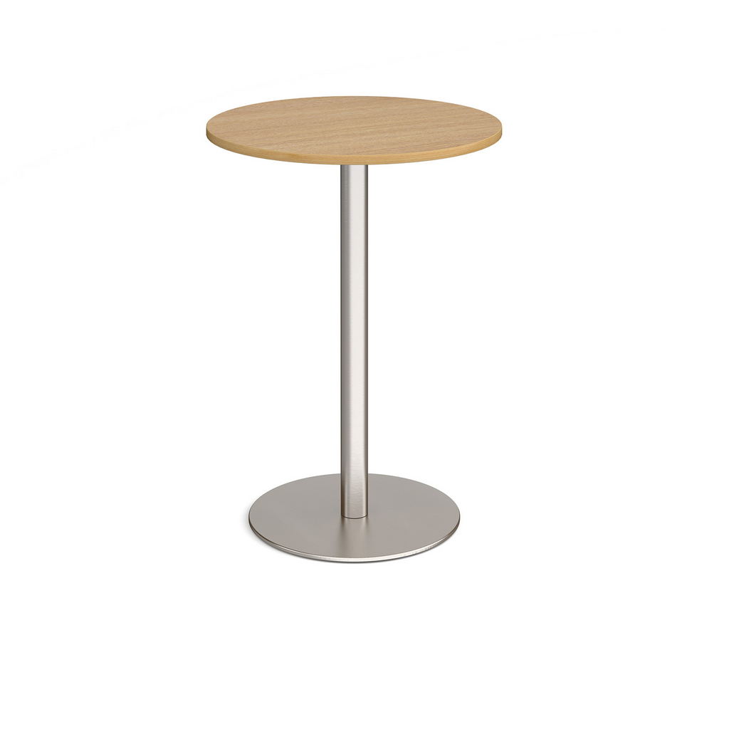 Picture of Monza circular poseur table with flat round brushed steel base 800mm - oak