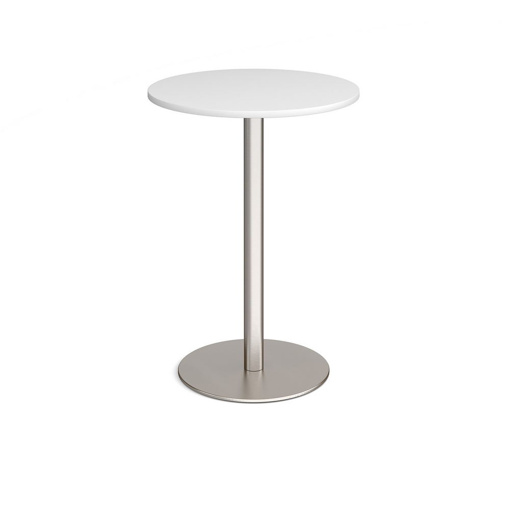 Picture of Monza circular poseur table with flat round brushed steel base 800mm - white