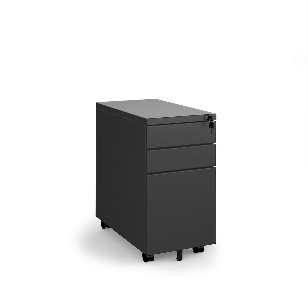 Picture of Steel 3 drawer narrow mobile pedestal - black