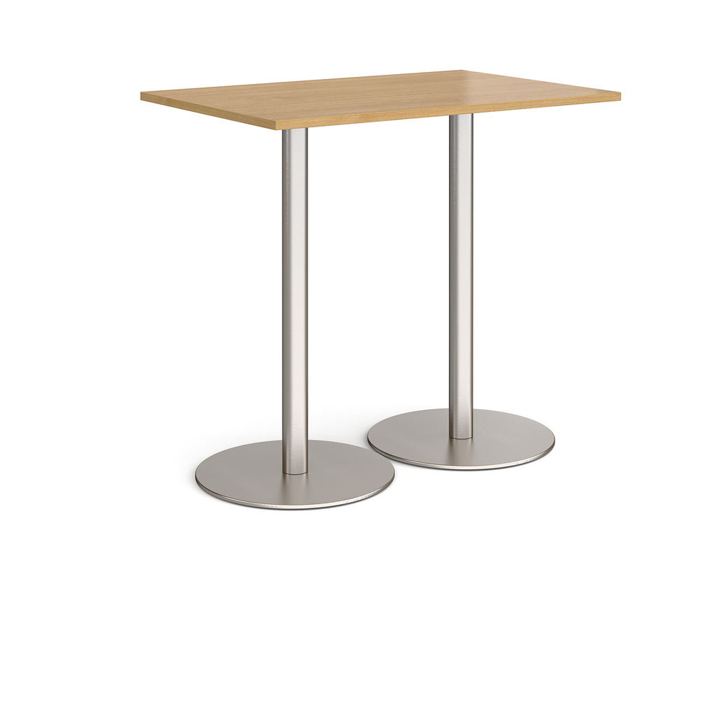 Picture of Monza rectangular poseur table with flat round brushed steel bases 1200mm x 800mm - oak