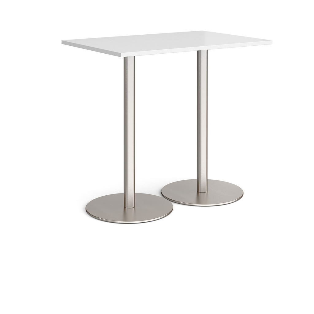 Picture of Monza rectangular poseur table with flat round brushed steel bases 1200mm x 800mm - white