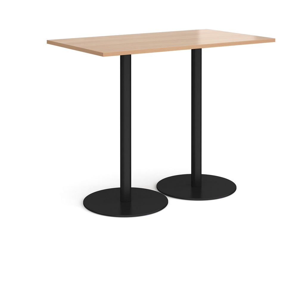 Picture of Monza rectangular poseur table with flat round black bases 1400mm x 800mm - beech