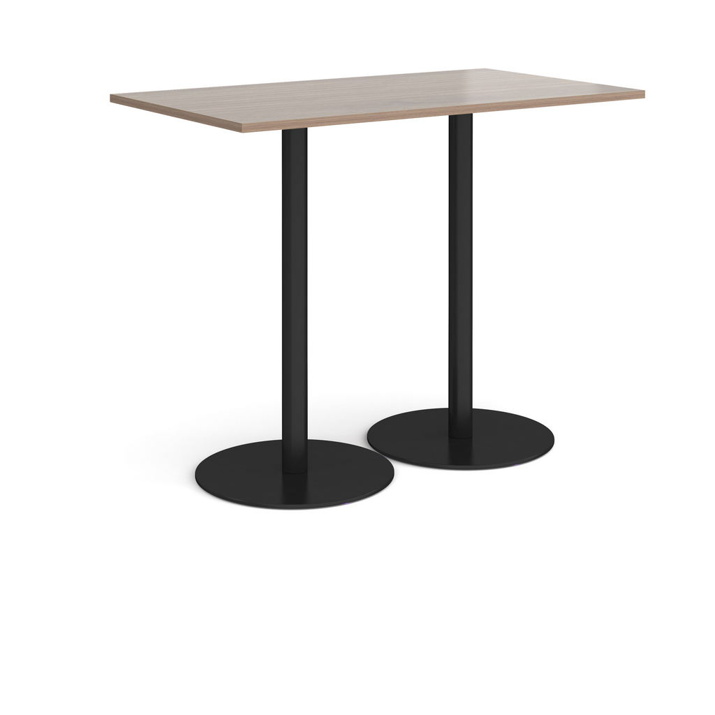 Picture of Monza rectangular poseur table with flat round black bases 1400mm x 800mm - barcelona walnut