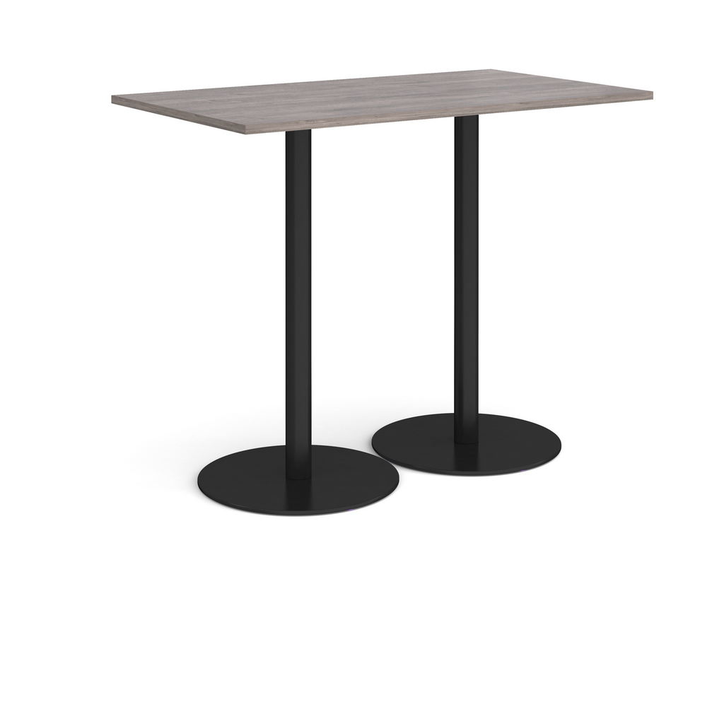 Picture of Monza rectangular poseur table with flat round black bases 1400mm x 800mm - grey oak