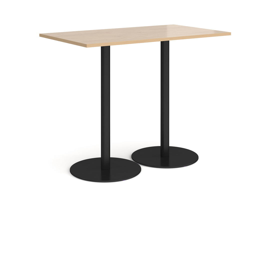 Picture of Monza rectangular poseur table with flat round black bases 1400mm x 800mm - kendal oak