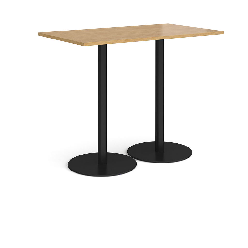 Picture of Monza rectangular poseur table with flat round black bases 1400mm x 800mm - oak