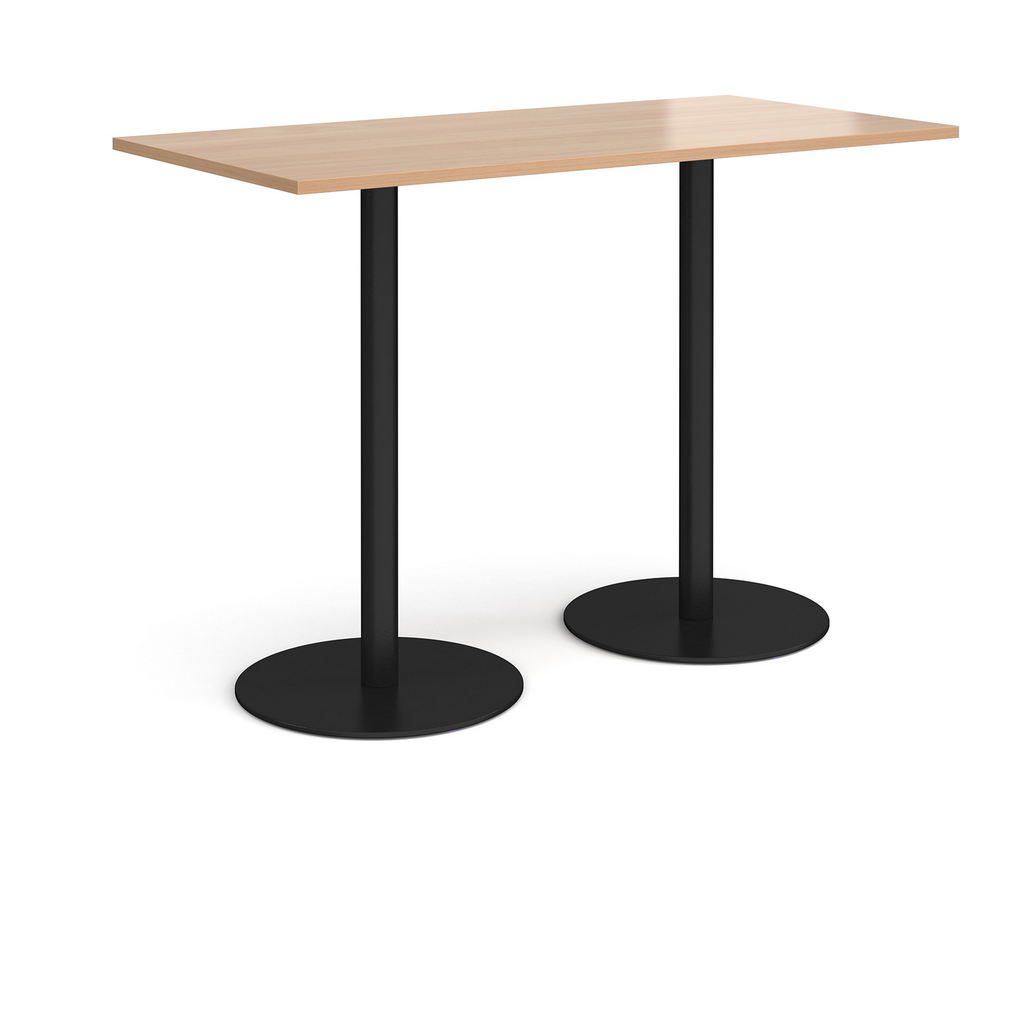 Picture of Monza rectangular poseur table with flat round black bases 1600mm x 800mm - beech