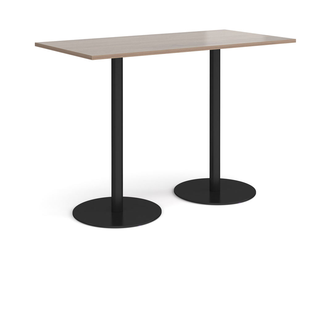 Picture of Monza rectangular poseur table with flat round black bases 1600mm x 800mm - barcelona walnut