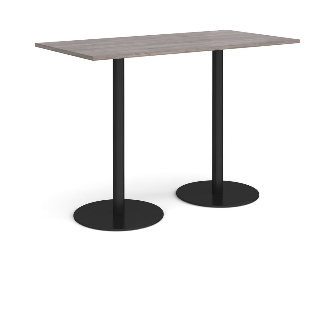 Picture of Monza rectangular poseur table with flat round black bases 1600mm x 800mm - grey oak