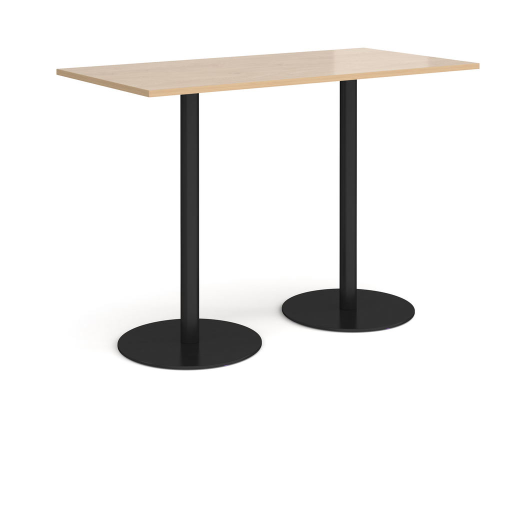 Picture of Monza rectangular poseur table with flat round black bases 1600mm x 800mm - kendal oak