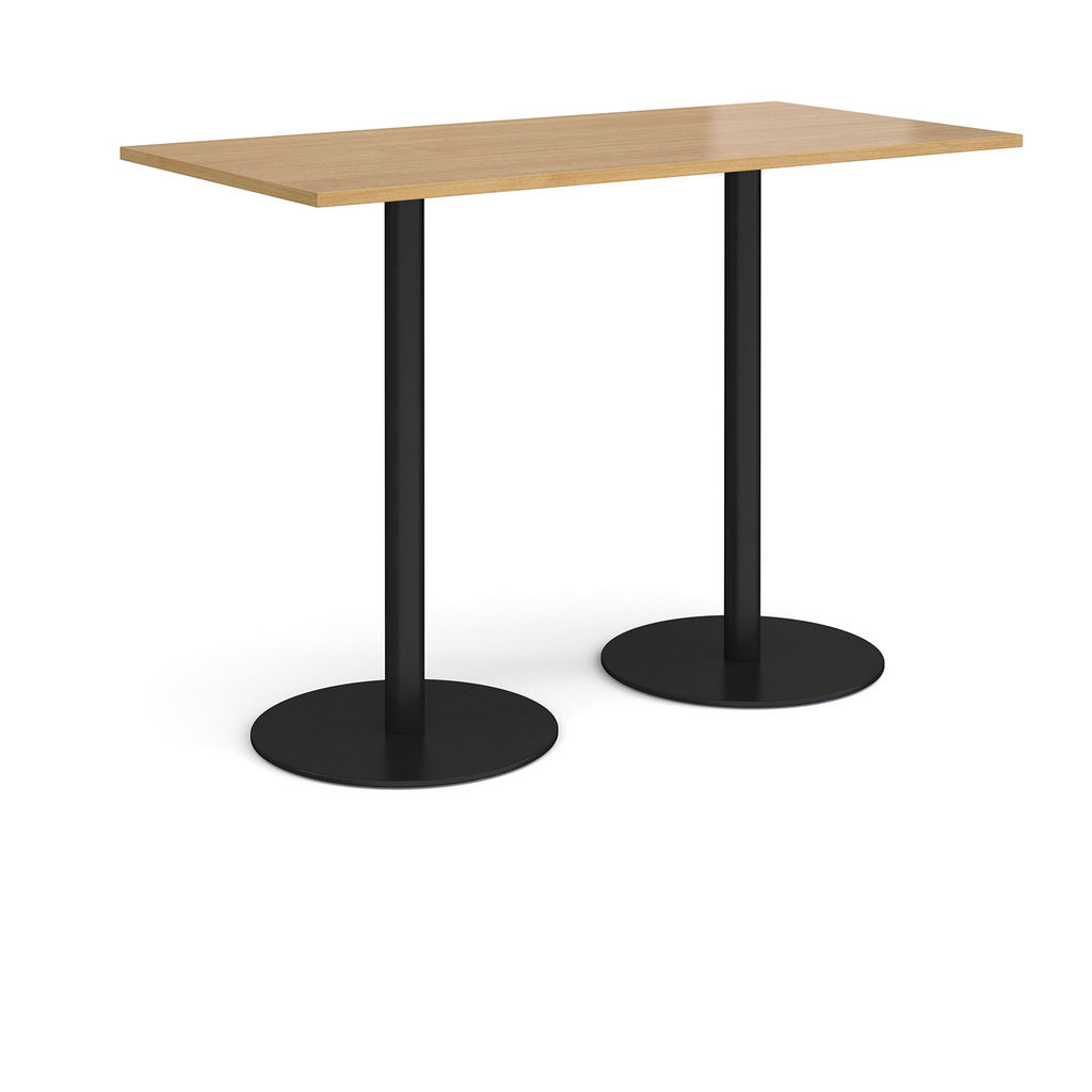 Picture of Monza rectangular poseur table with flat round black bases 1600mm x 800mm - oak