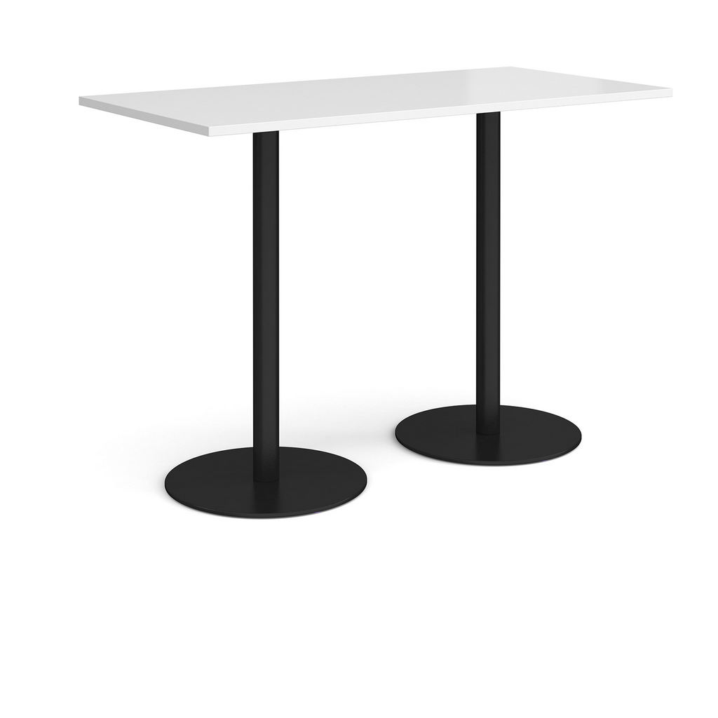 Picture of Monza rectangular poseur table with flat round black bases 1600mm x 800mm - white