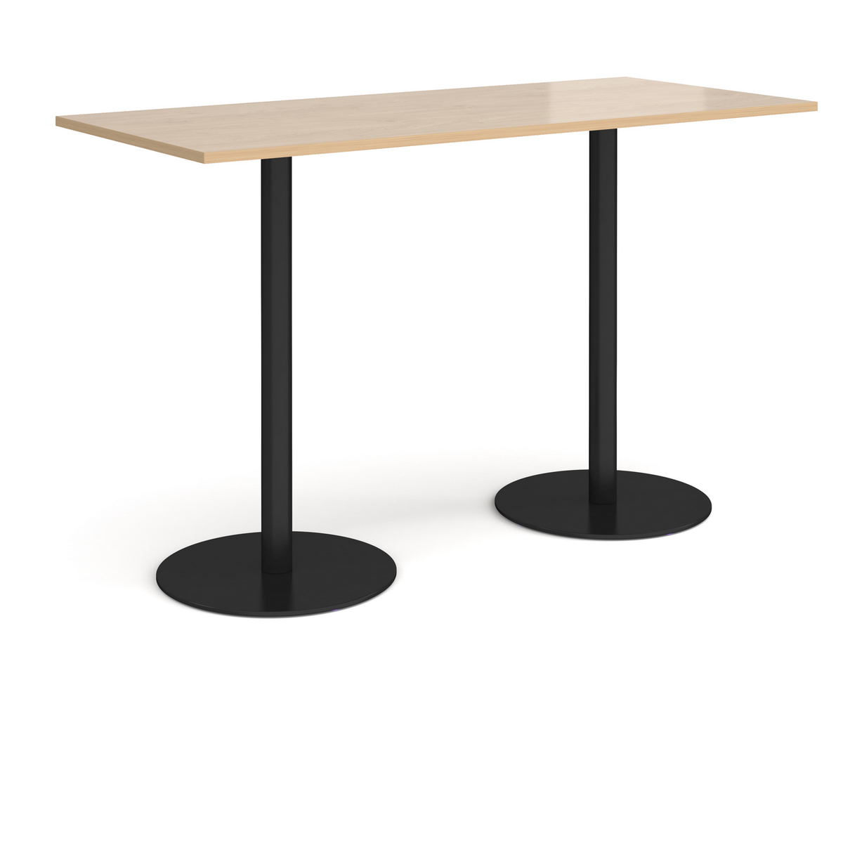 Picture of Monza rectangular poseur table with flat round black bases 1800mm x 800mm - Kendal oak