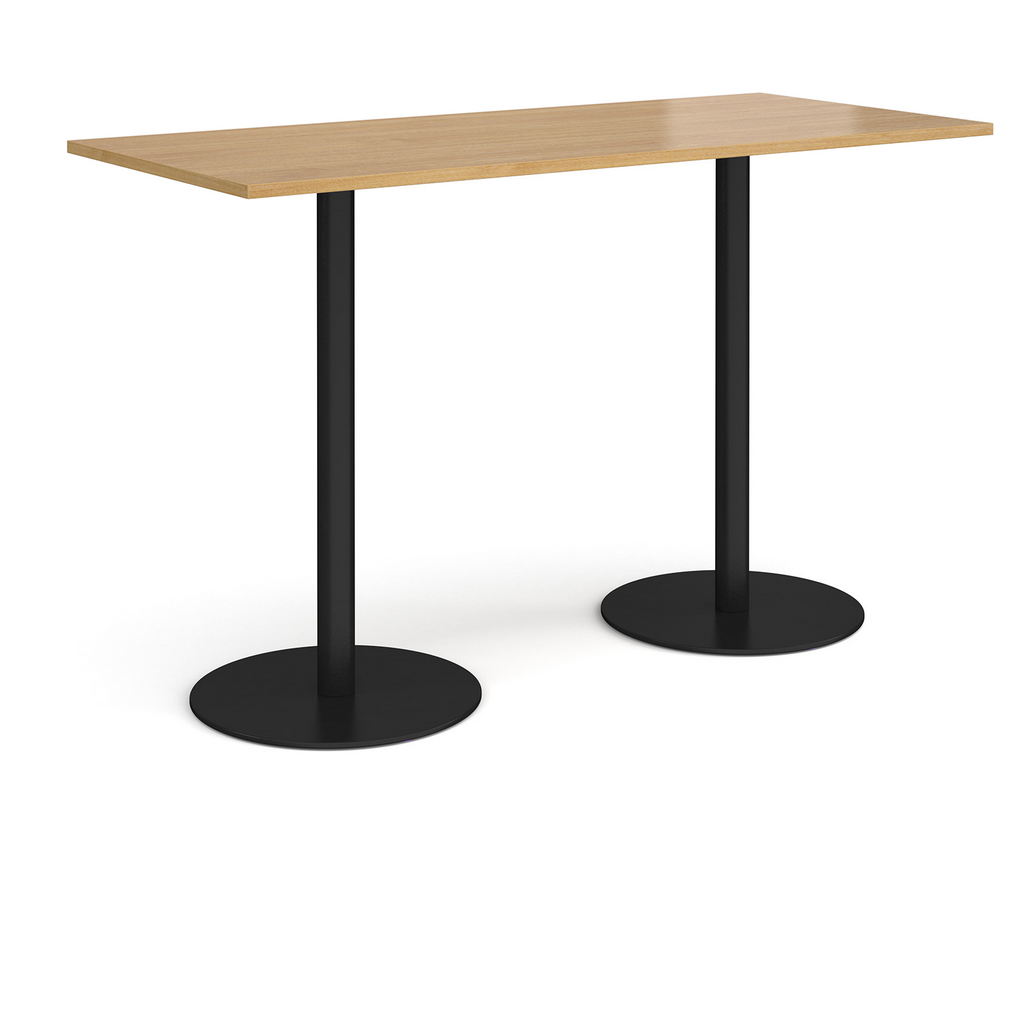 Picture of Monza rectangular poseur table with flat round black bases 1800mm x 800mm - oak