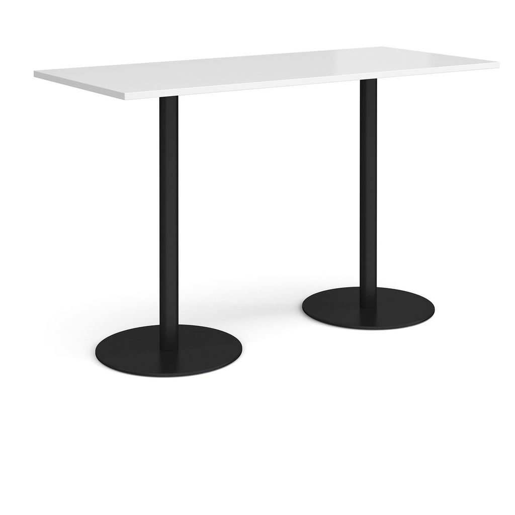 Picture of Monza rectangular poseur table with flat round black bases 1800mm x 800mm - white