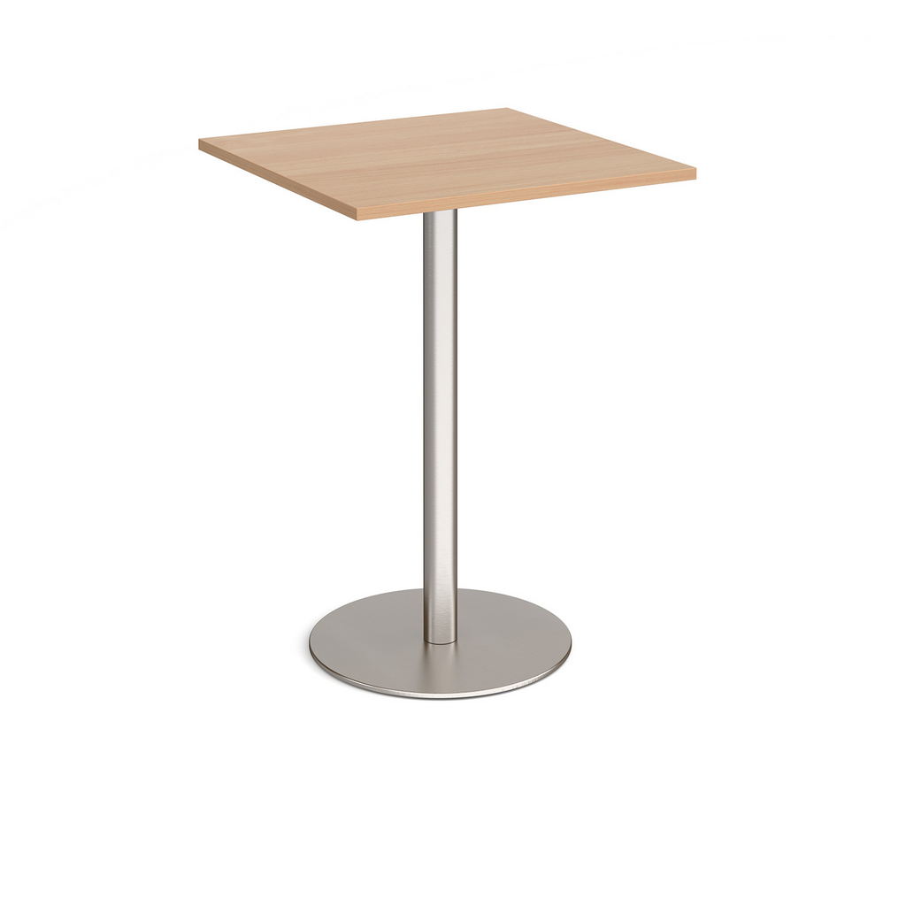 Picture of Monza square poseur table with flat round brushed steel base 800mm - beech