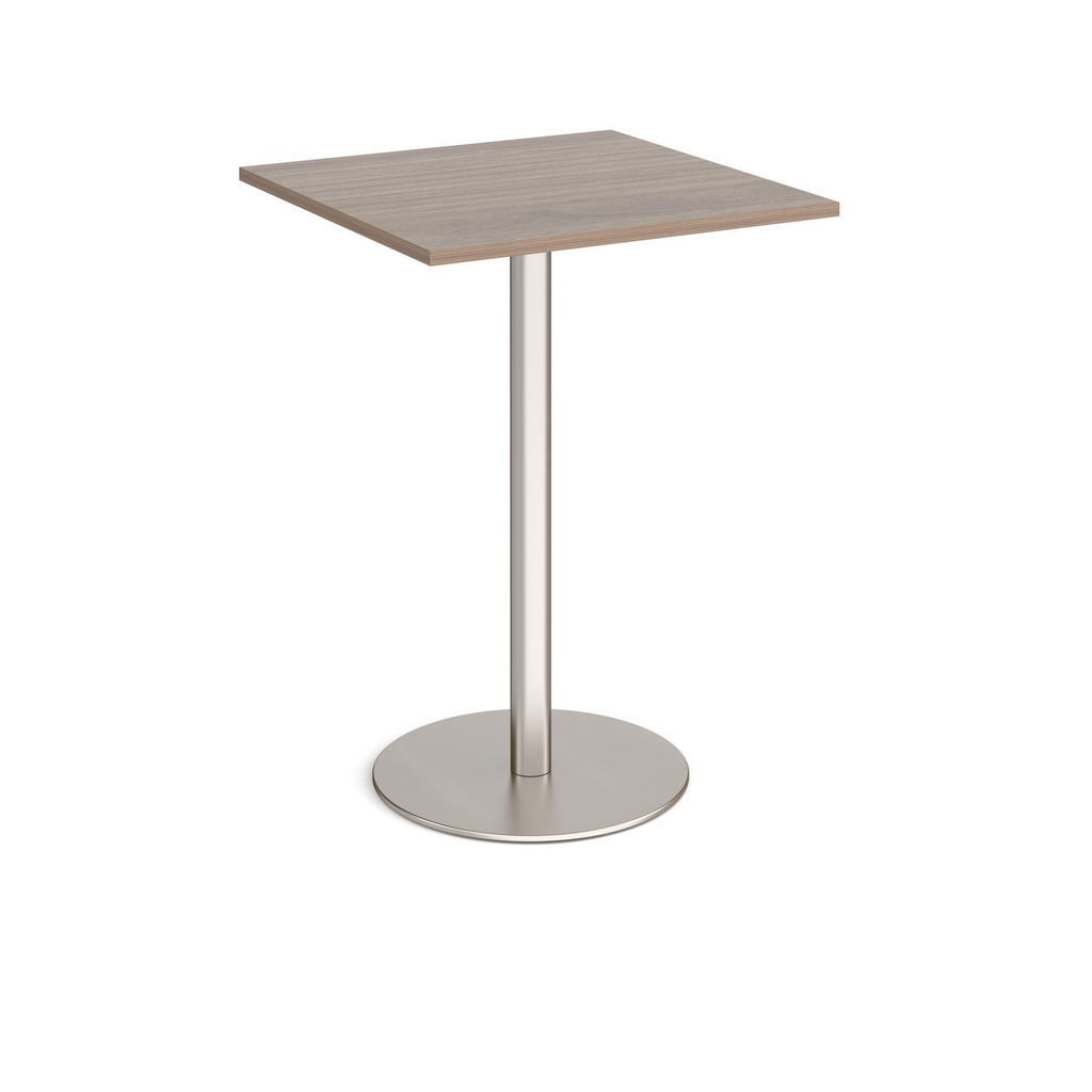 Picture of Monza square poseur table with flat round brushed steel base 800mm - barcelona walnut