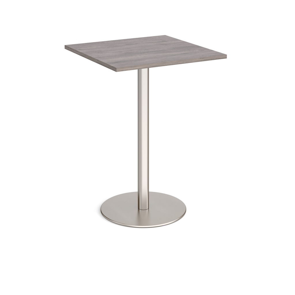 Picture of Monza square poseur table with flat round brushed steel base 800mm - grey oak