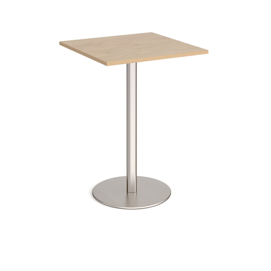 Picture of Monza square poseur table with flat round brushed steel base 800mm - kendal oak