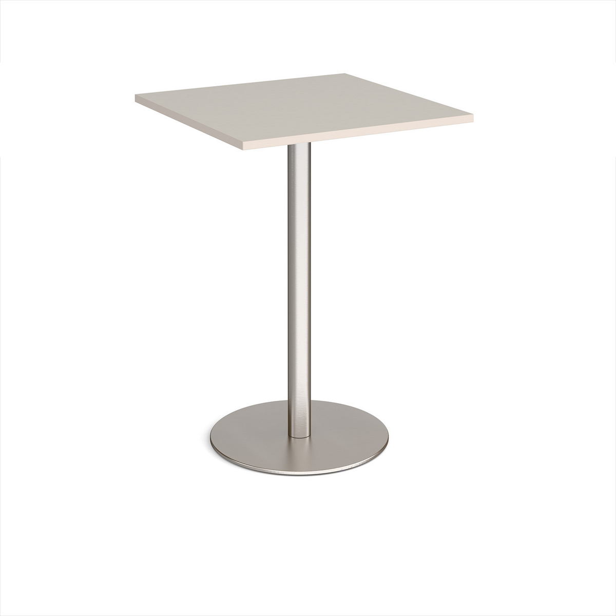 Picture of Monza square poseur table with flat round brushed steel base 800mm -  Light Grey