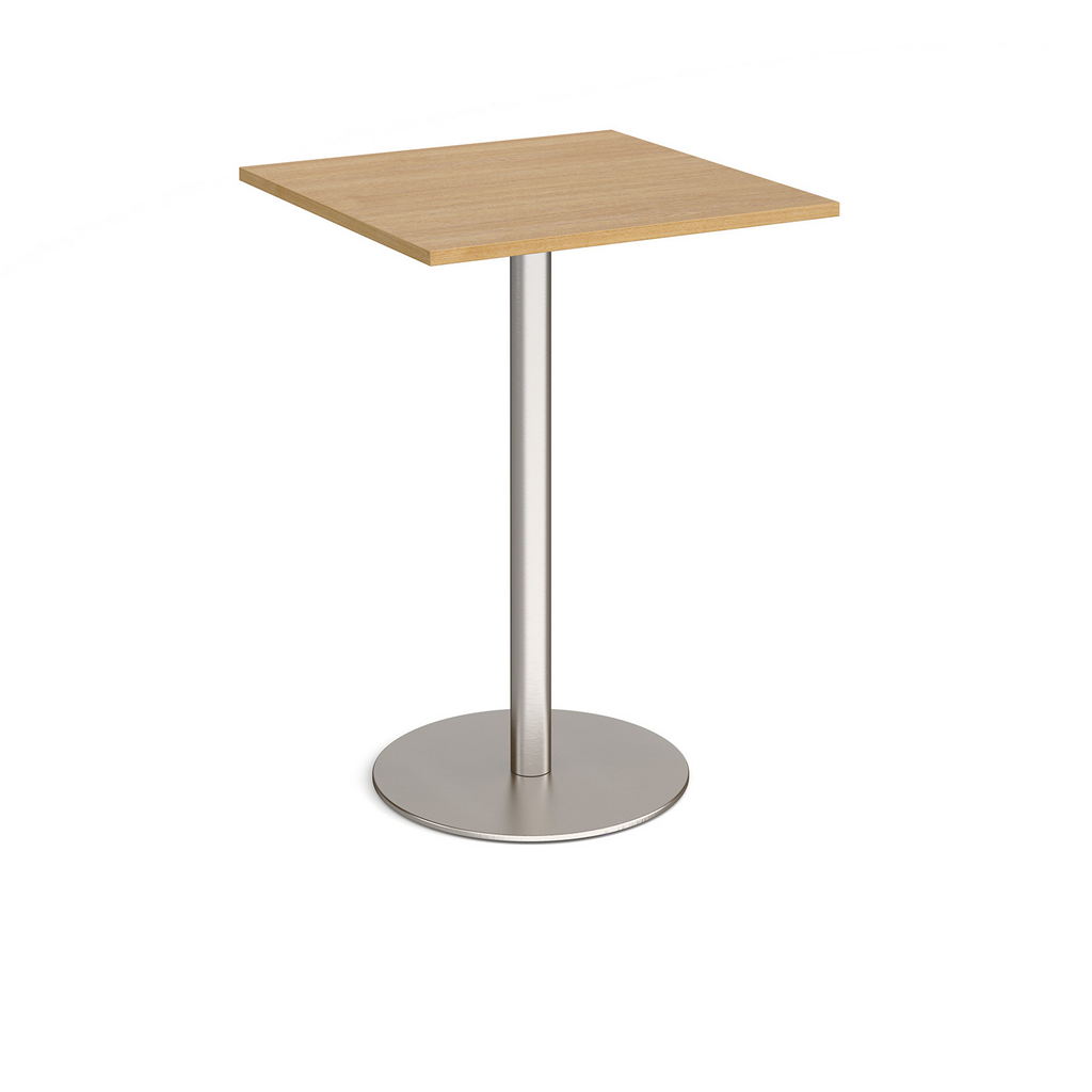 Picture of Monza square poseur table with flat round brushed steel base 800mm - oak