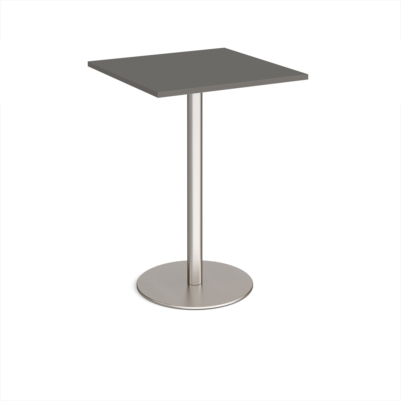 Picture of Monza square poseur table with flat round brushed steel base 800mm - Onyx Grey