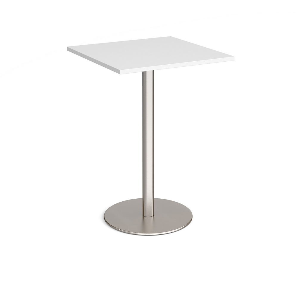 Picture of Monza square poseur table with flat round brushed steel base 800mm - white