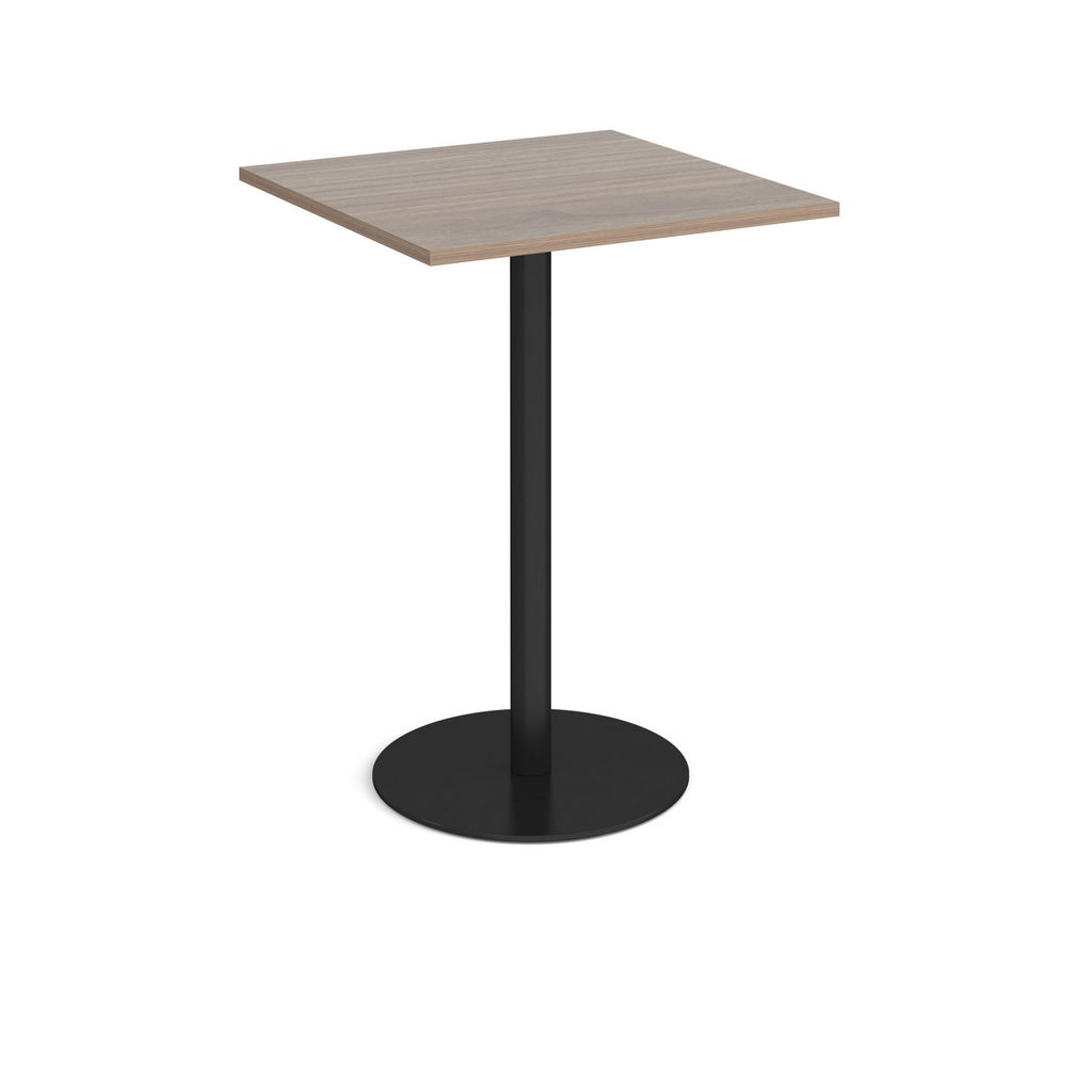 Picture of Monza square poseur table with flat round black base 800mm - barcelona walnut
