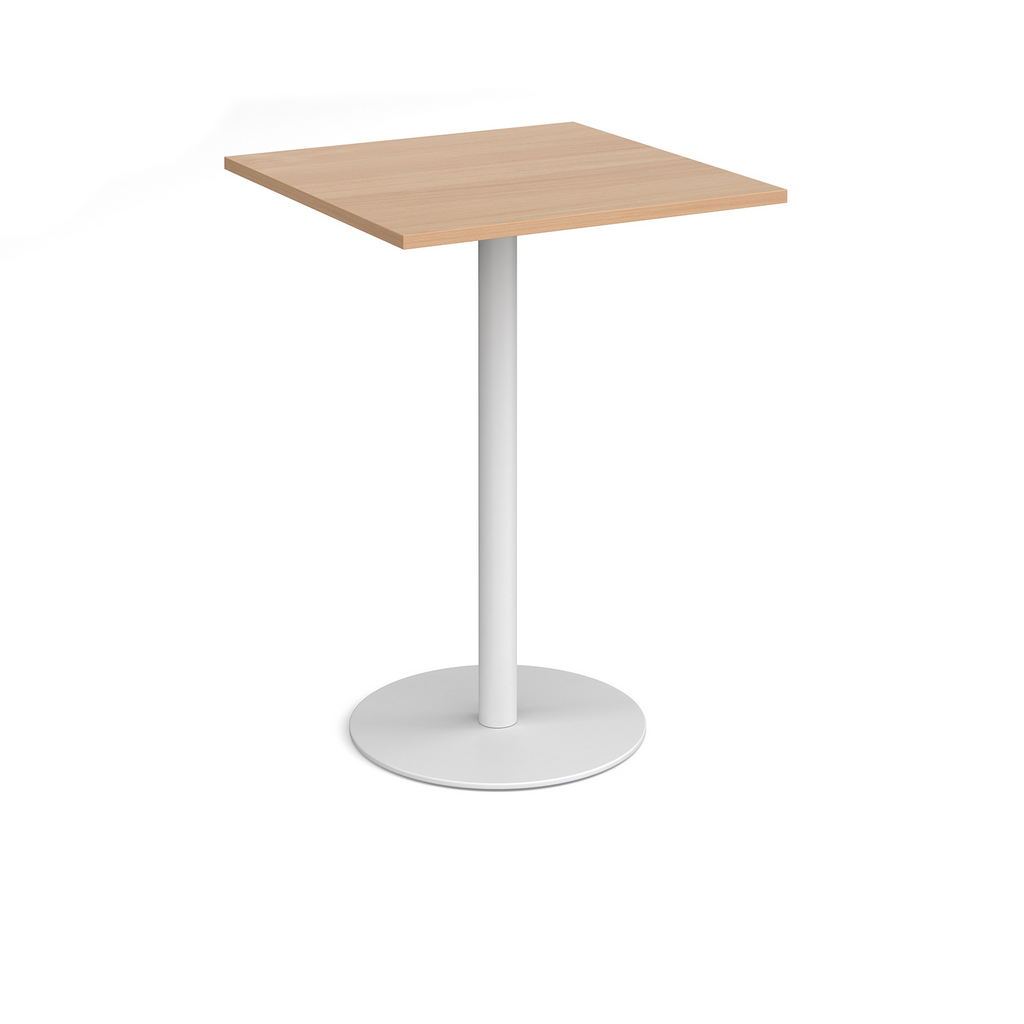 Picture of Monza square poseur table with flat round white base 800mm - beech