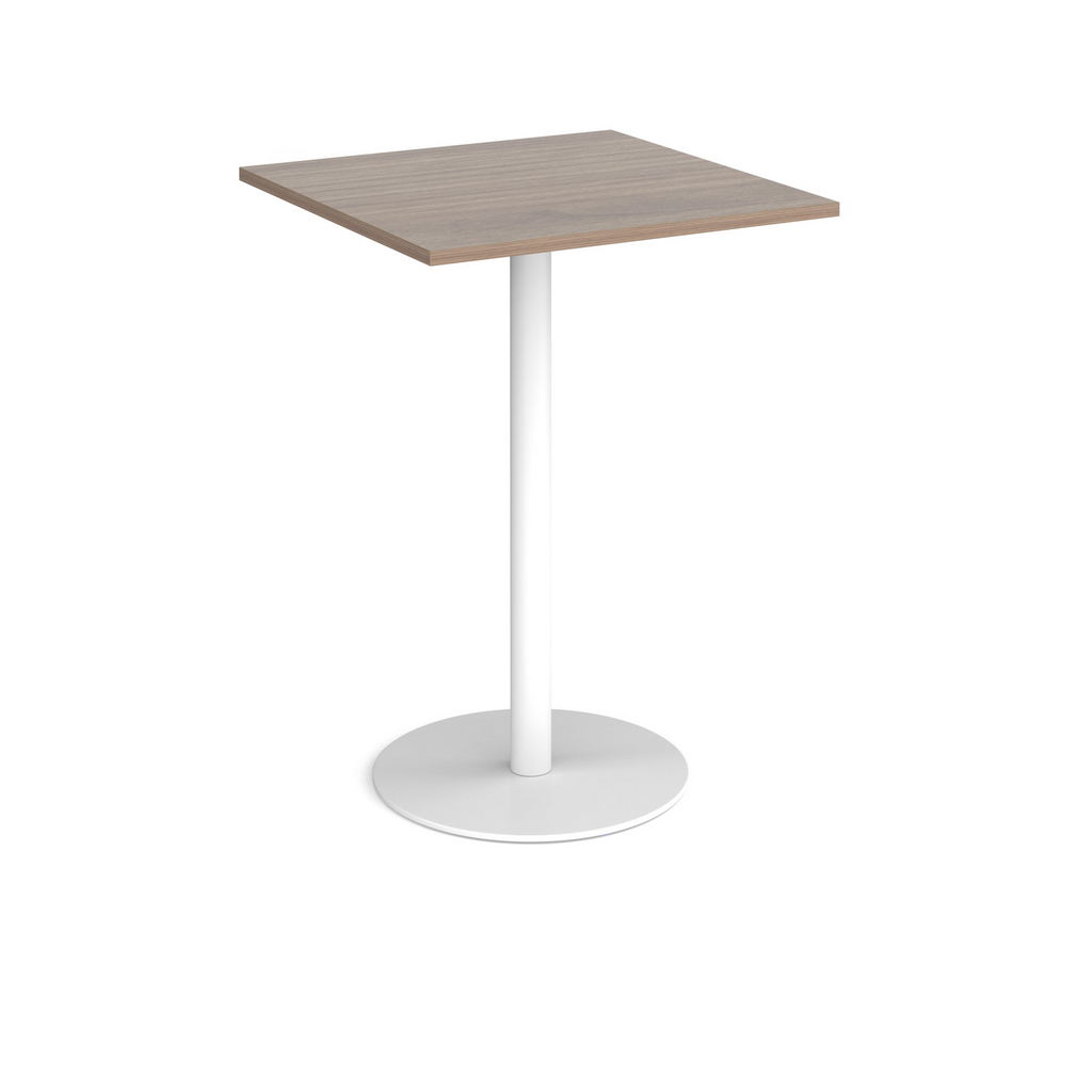 Picture of Monza square poseur table with flat round white base 800mm - barcelona walnut
