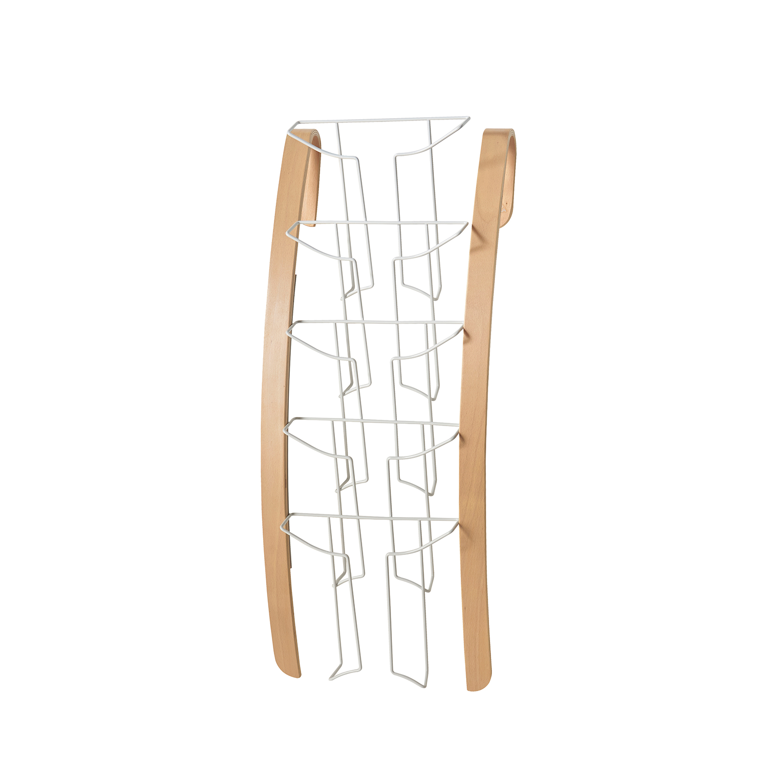 Picture of Ora wall mounted steel & wood display unit 5x A4 compartments - Silver & Oak