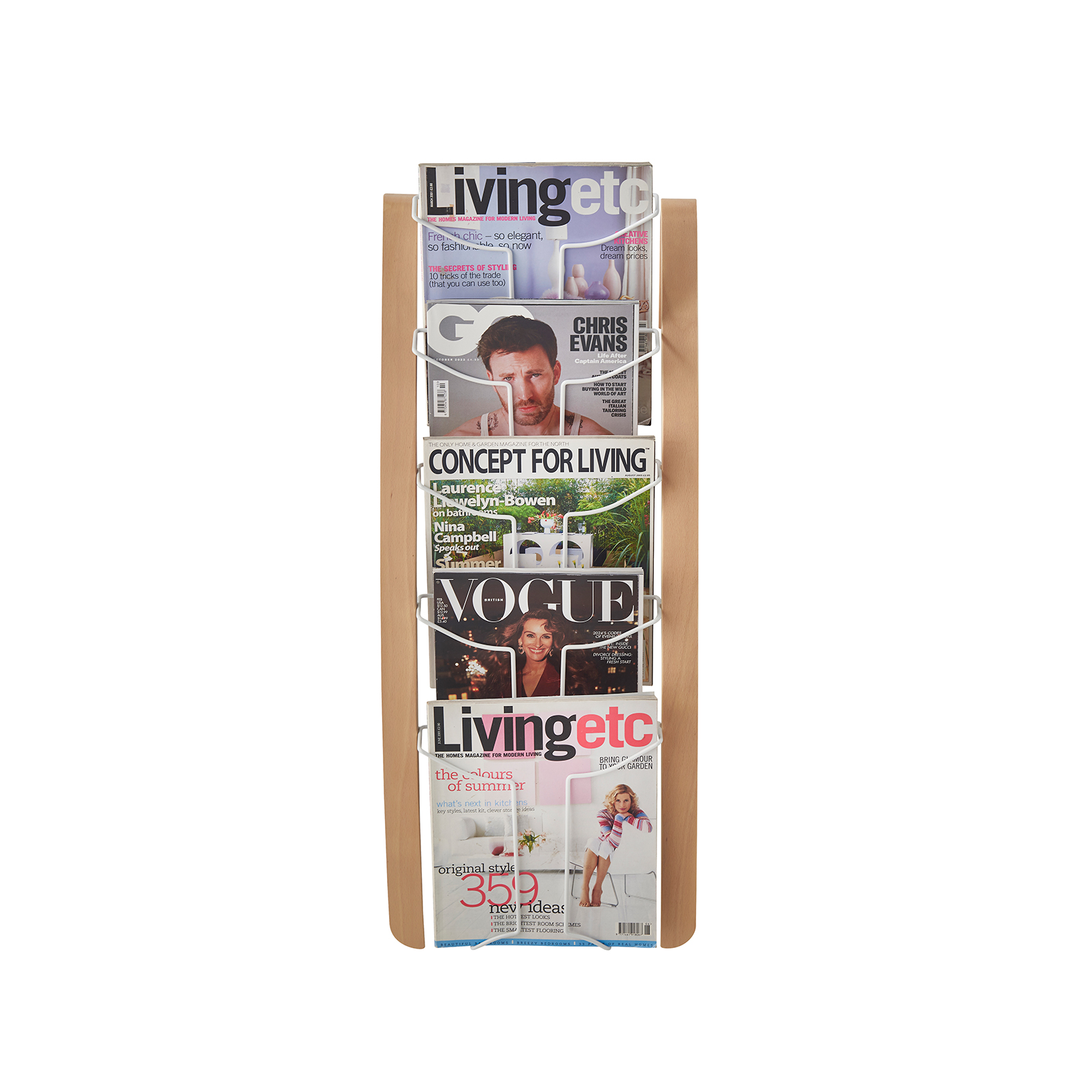 Picture of Ora wall mounted steel & wood display unit 5x A4 compartments - Silver & Oak