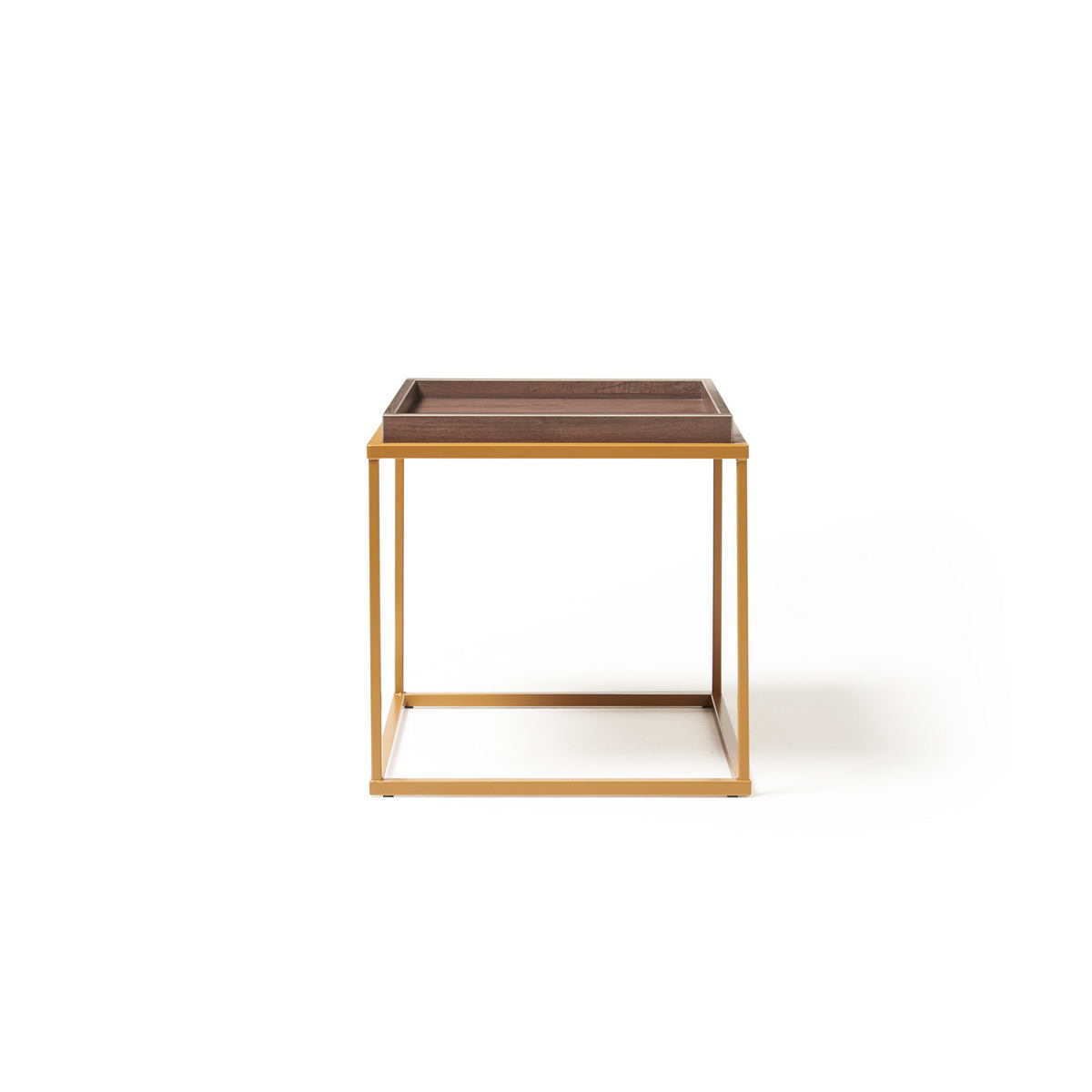 Picture of Parma square side table with a matt gold steel frame and Venus top