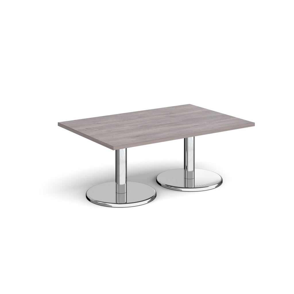 Picture of Pisa rectangular coffee table with round chrome bases 1200mm x 800mm - grey oak