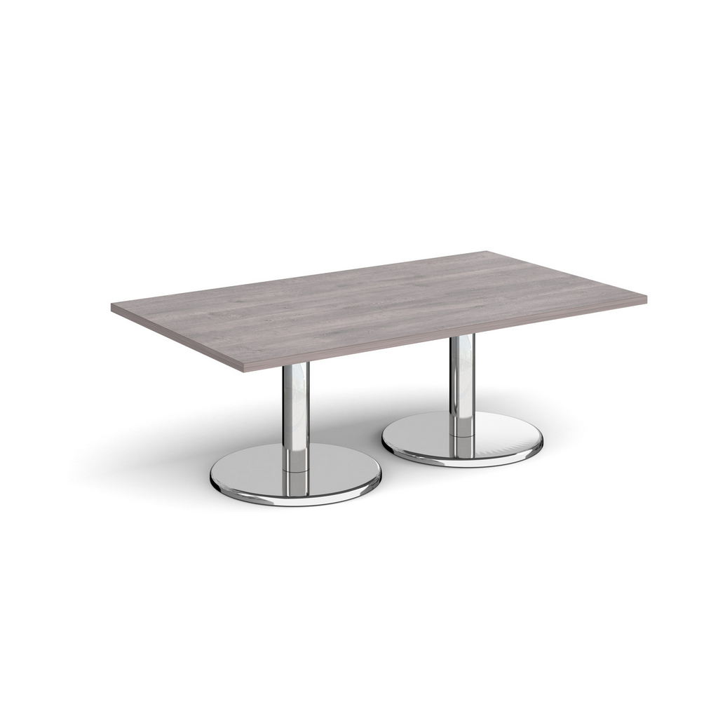 Picture of Pisa rectangular coffee table with round chrome bases 1400mm x 800mm - grey oak