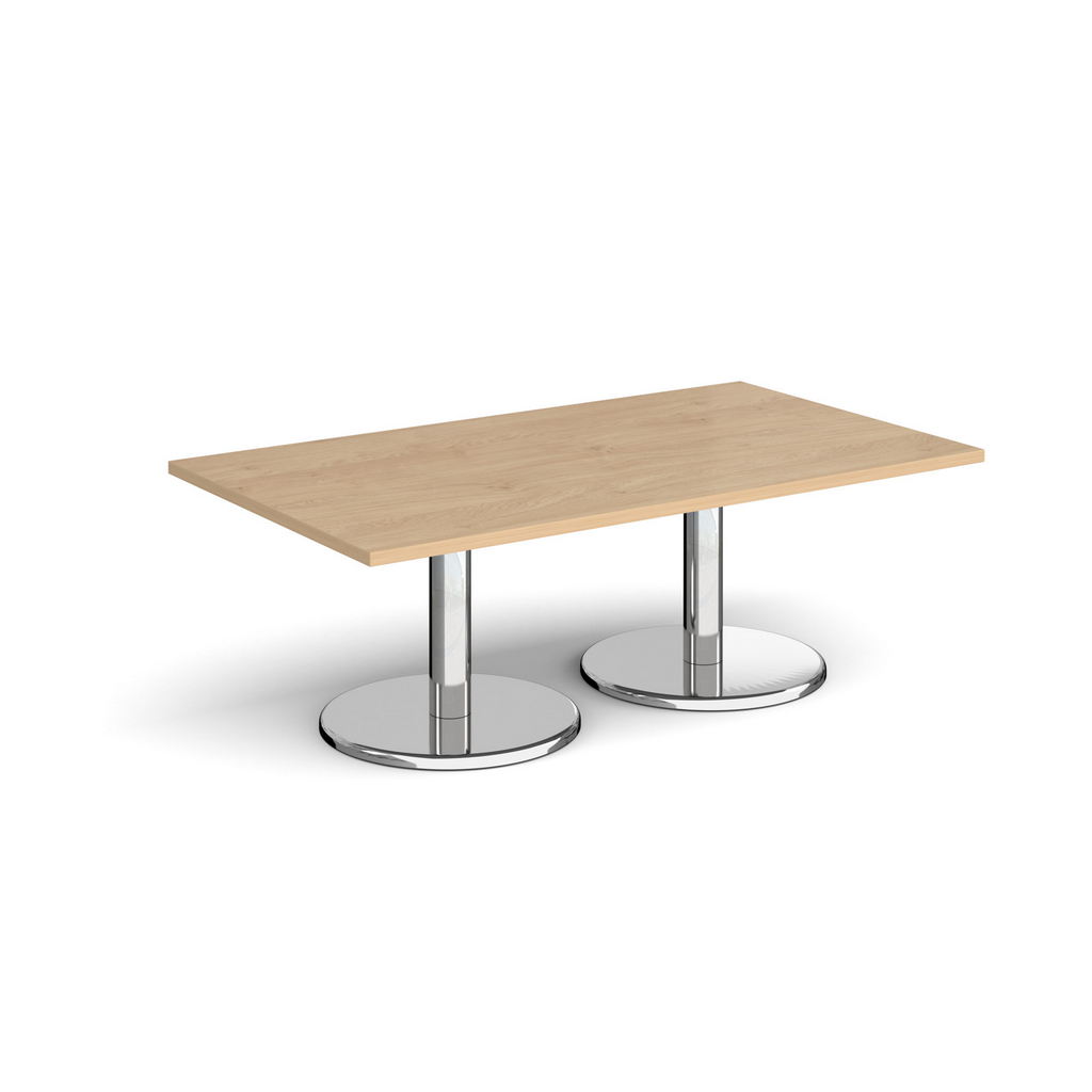 Picture of Pisa rectangular coffee table with round chrome bases 1400mm x 800mm - kendal oak