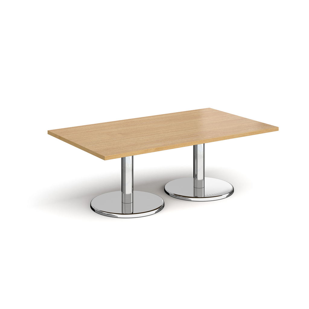 Picture of Pisa rectangular coffee table with round chrome bases 1400mm x 800mm - oak