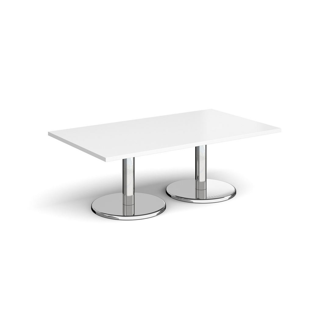 Picture of Pisa rectangular coffee table with round chrome bases 1400mm x 800mm - white