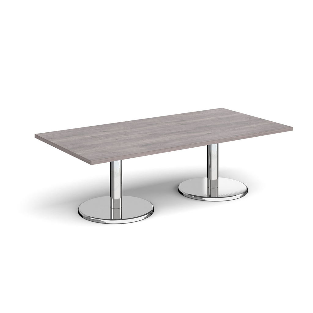 Picture of Pisa rectangular coffee table with round chrome bases 1600mm x 800mm - grey oak