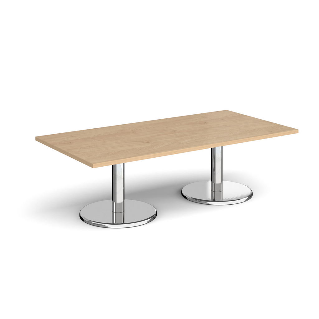 Picture of Pisa rectangular coffee table with round chrome bases 1600mm x 800mm - kendal oak
