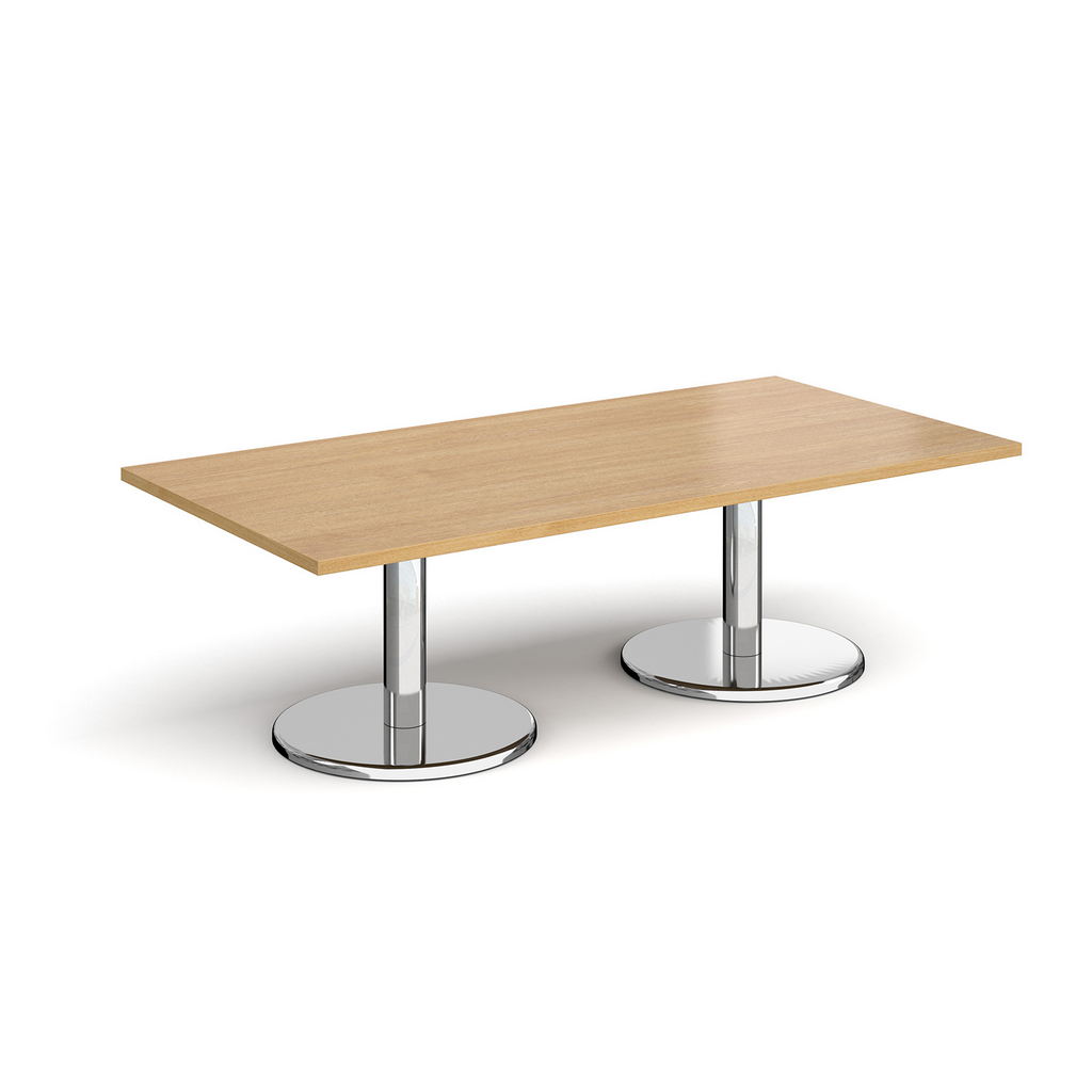 Picture of Pisa rectangular coffee table with round chrome bases 1600mm x 800mm - oak