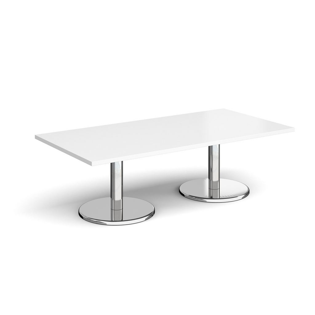 Picture of Pisa rectangular coffee table with round chrome bases 1600mm x 800mm - white
